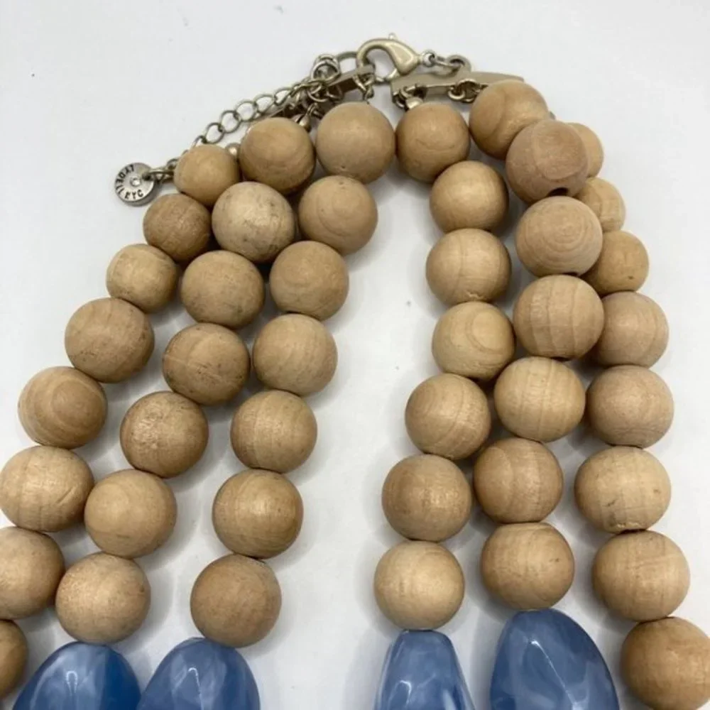 Triple Strand Acrylic Faceted Beads Wood Gold Tone LYNDELL NYC Designer Necklace